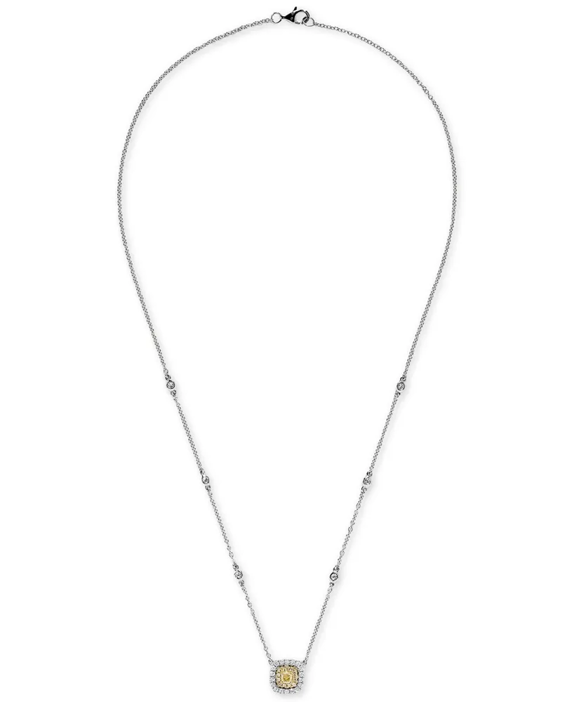 Effy Yellow & White Diamond Halo 18" Pendant Necklace (5/8 ct. t.w.) in 18k Gold & 18k White Gold