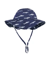 Hudson Baby Boys Sun Protection Hat, Blue Shark, 6-18 Months