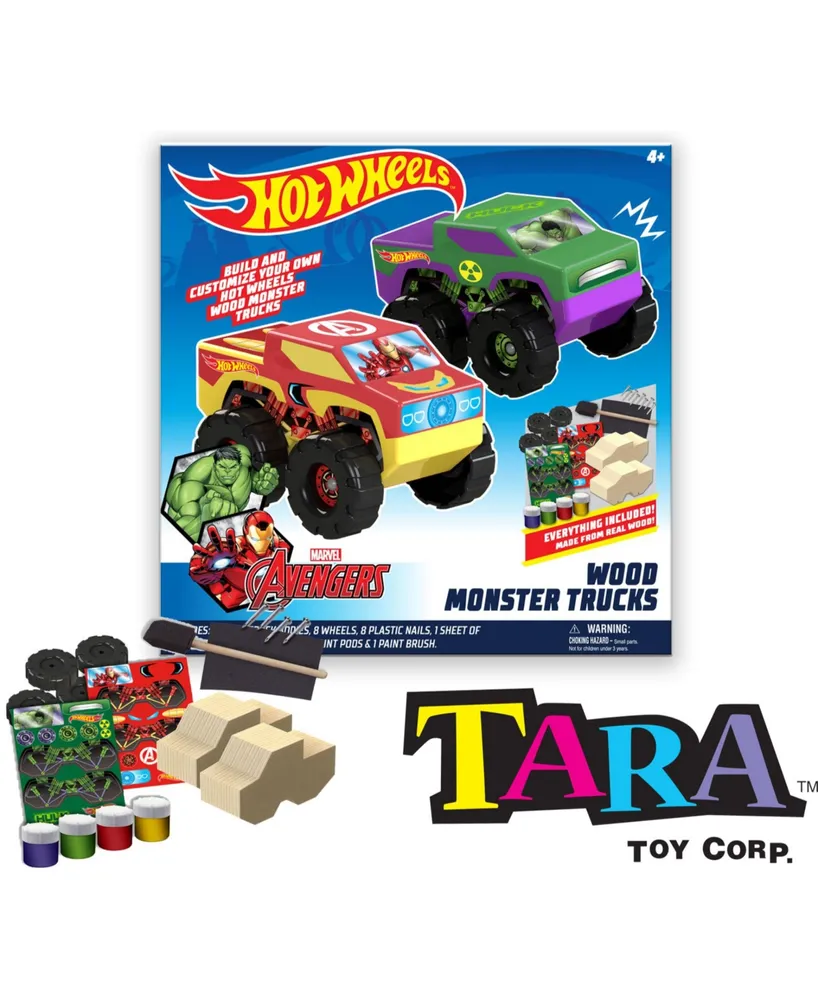 Hot Wheels Diy Toy Wood Monster Trucks - 2 Pack (Marvel Avengers Hulk and Ironman)