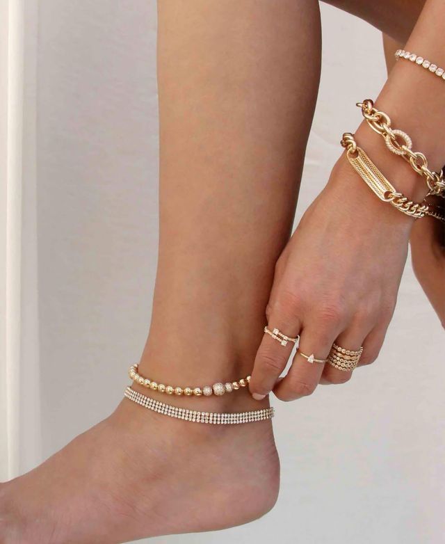 Ettika Gold Plated and Cubic Zirconia Beaded Ball Anklet