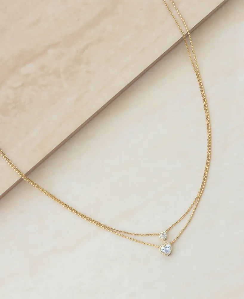 Ettika Dainty Chain and Crystal Heart Necklace Set of 2