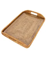 Artifacts Rattan 17" Rectangular Tray with Glass Insert