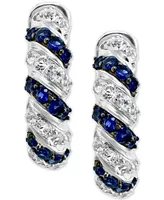 Effy Sapphire (1/2 ct. t.w.) & White Sapphire (3/4 ct. t.w.) Small Hoop Earrings in Sterling Silver, 0.72"