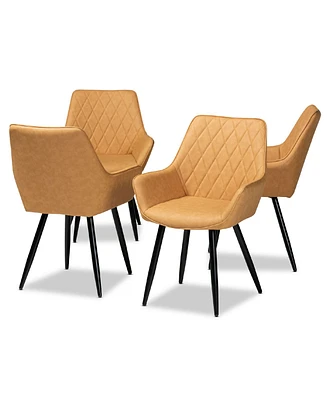 Astrid Mid-Century Contemporary Faux Leather Upholstered and Metal 4 Piece Dining Chair Set