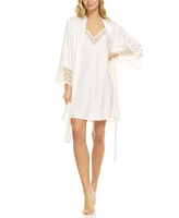 Flora by Flora Nikrooz Kit Heart Lace Matte Charmeuse Wrap Robe