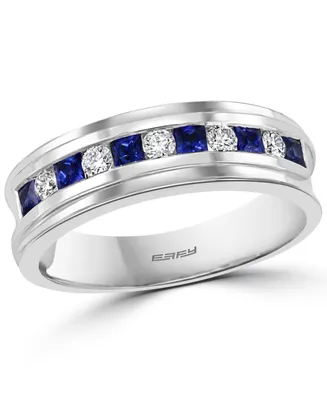 Effy Men's Sapphire (3/8 ct. t.w.) & Diamond (1/4 ct. t.w.) Band in 14k White Gold