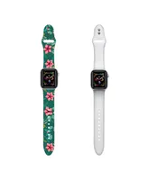 Men's and Women's Green Floral Silver-Tone Metallic 2 Piece Silicone Band for Apple Watch 42mm