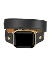 Men's and Women's Black Genuine Leather with Gold-Tone Studs Wrap for Apple Watch 38mm