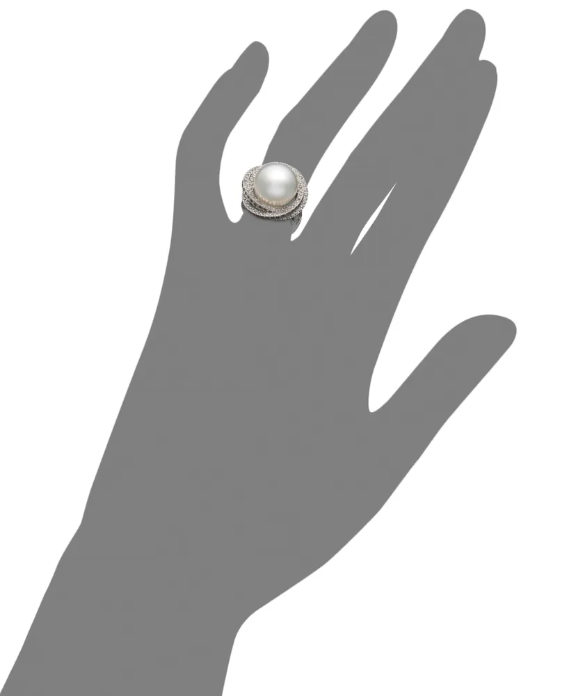 14k White Gold Ring, Cultured South Sea Pearl (13mm) and Diamond (1 ct. t.w.) Ring