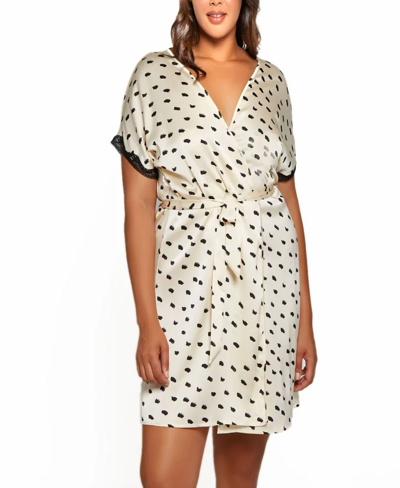 Plus Nadia Polka Dot and Lace Trim Cap Sleeve Wrap