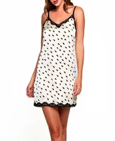 Women's Nadia Polka Dot Printed Chemise Trimmed Lace Lingerie