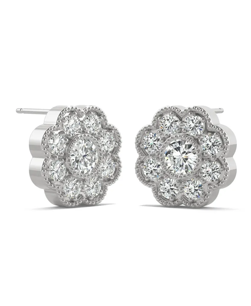 Moissanite Floral Stud Earrings 3/4 ct. t.w. Diamond Equivalent in 14k Gold, Rose Gold or White Gold
