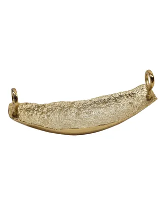 Classic Touch 15.25"L Gold Boat Shaped Dish Hammered Finish