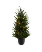 18" Cedar Artificial Tree with Led Lights Uv Resistant Indoor/Outdoor