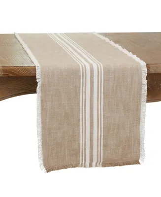 Saro Lifestyle Striped Table Runner with Fringe Design, 72" x 13"