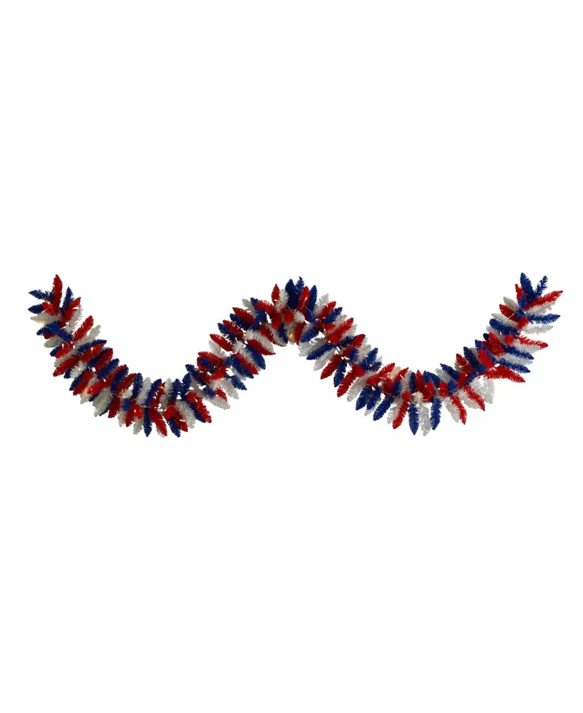 9' Patriotic American Flag Themed Artificial Garland with 50 Warm Led Lights