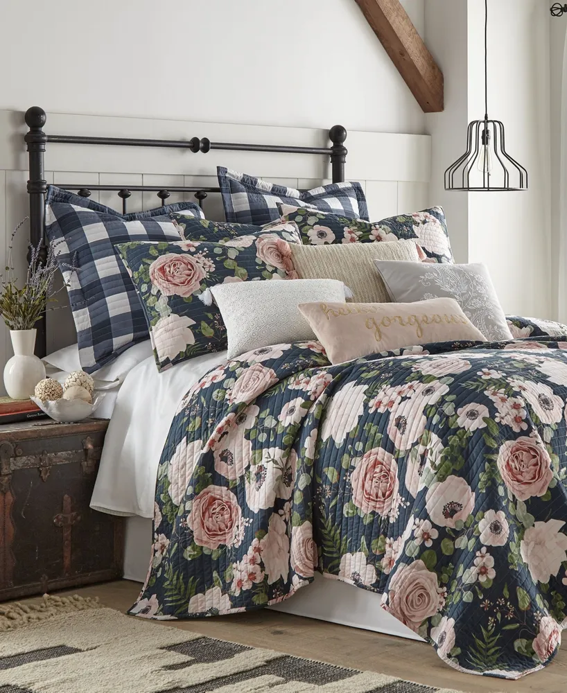 Linery Blue Watercolor Florals Reversible Quilt Set