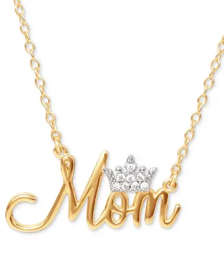 Disney Cubic Zirconia Mom Tiara 18" Pendant Necklace in 18k Gold-Plate Over Silver