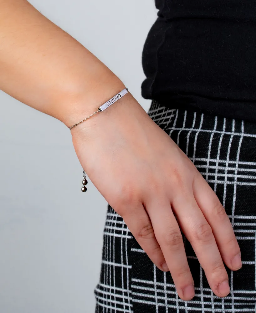 Inspirational Mother, Devoted, Loving and Strong 4 Sided Bar Adjustable Bracelet In Silver Plated