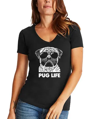 Women's Word Art Pug Life V-Neck T-Shirt