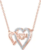 Diamond Double Heart Mom 18" Pendant Necklace (1/10 ct. t.w.) in 14k Rose Gold-Plated Sterling Silver - rose gold