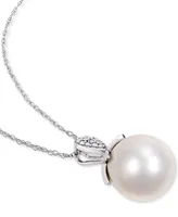 Cultured Freshwater Pearl (11mm) & Diamond (1/10 ct. t.w.) 17" Pendant Necklace in 10k White Gold