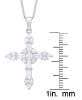 Cubic Zirconia Cross Pendant 18" Necklace in Silver Plate