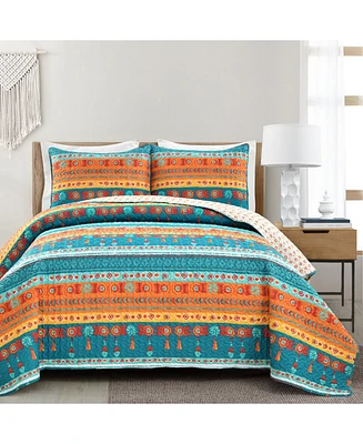 Lush Decor Boho Watercolor Border 3 Piece Quilt Set, King