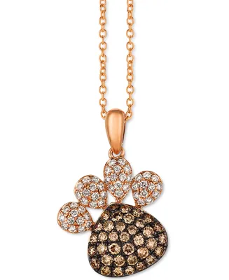 Le Vian Chocolate Diamond (1/2 ct. t.w.) & Vanilla Diamond (1/4 ct. t.w.) Paw 18" Pendant Necklace in 14k Rose Gold