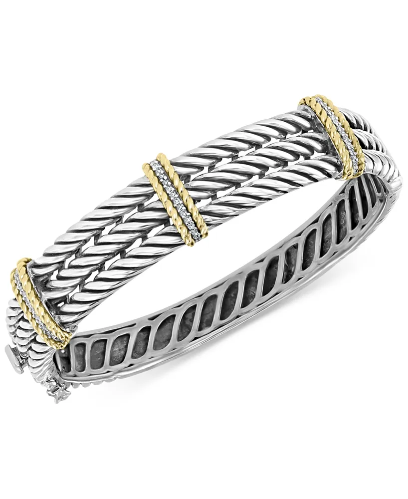 Effy Diamond Triple Band Bangle Bracelet (1/5 ct. t.w.) in Sterling Silver & 18k Gold