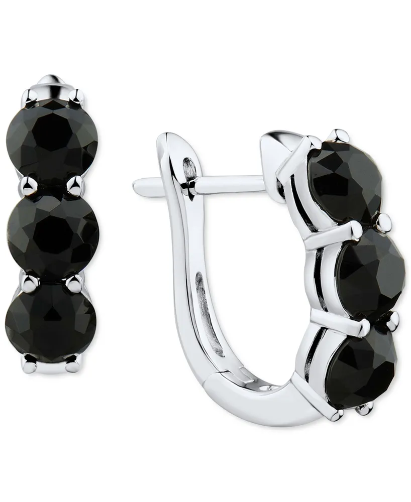 Onyx Huggie Hoop Earrings in Sterling Silver