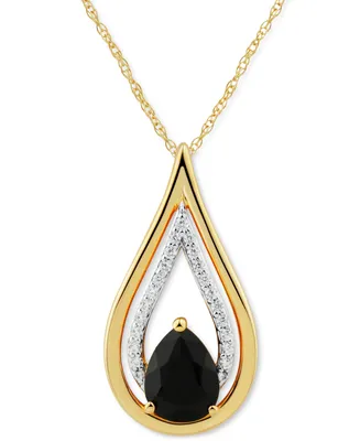 Onyx & Cubic Zirconia Teardrop 18" Pendant Necklace in 14k Gold-Plated Sterling Silver