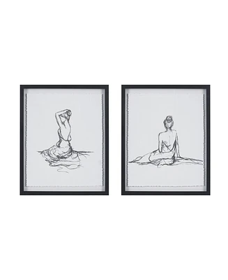 Madison Park Feminine Figures 2 Piece Deckle Edge Sketch Framed Wall Art Set, 17" x 21"