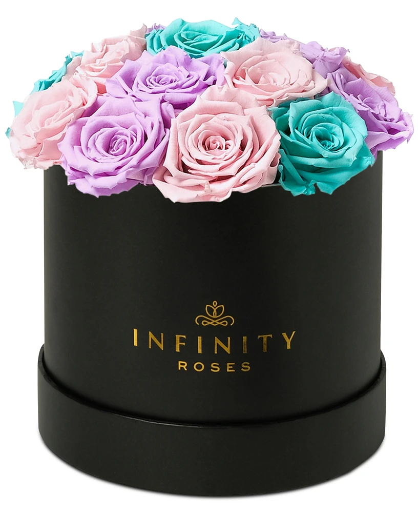 Infinity Roses Round Box of 16 Pastel Ombre Real Roses, Preserved To Last Over A Year