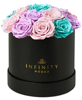 Infinity Roses Round Box of 16 Pastel Ombre Real Roses, Preserved To Last Over A Year