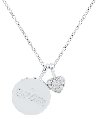 Diamond Heart & Mom Disc Charm Pendant Necklace (1/10 ct. t.w.) in Sterling Silver
