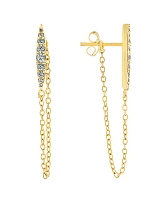 Cubic Zirconia Front Back Post Chain Earrings Gold Over Sterling Silver
