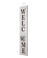 Glitzhome 42"H Wooden White Welcome Porch Sign with Metal Planter