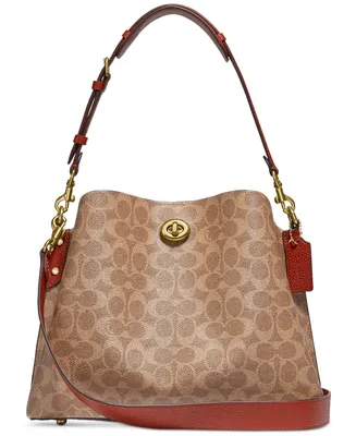 Coach Signature Coated Canvas Willow Shoulder Bag with Convertible Straps