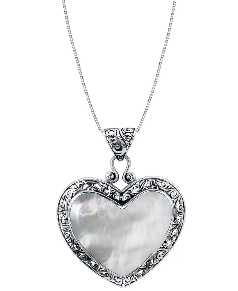 Mother-of-Pearl Heart 18" Pendant Necklace in Sterling Silver