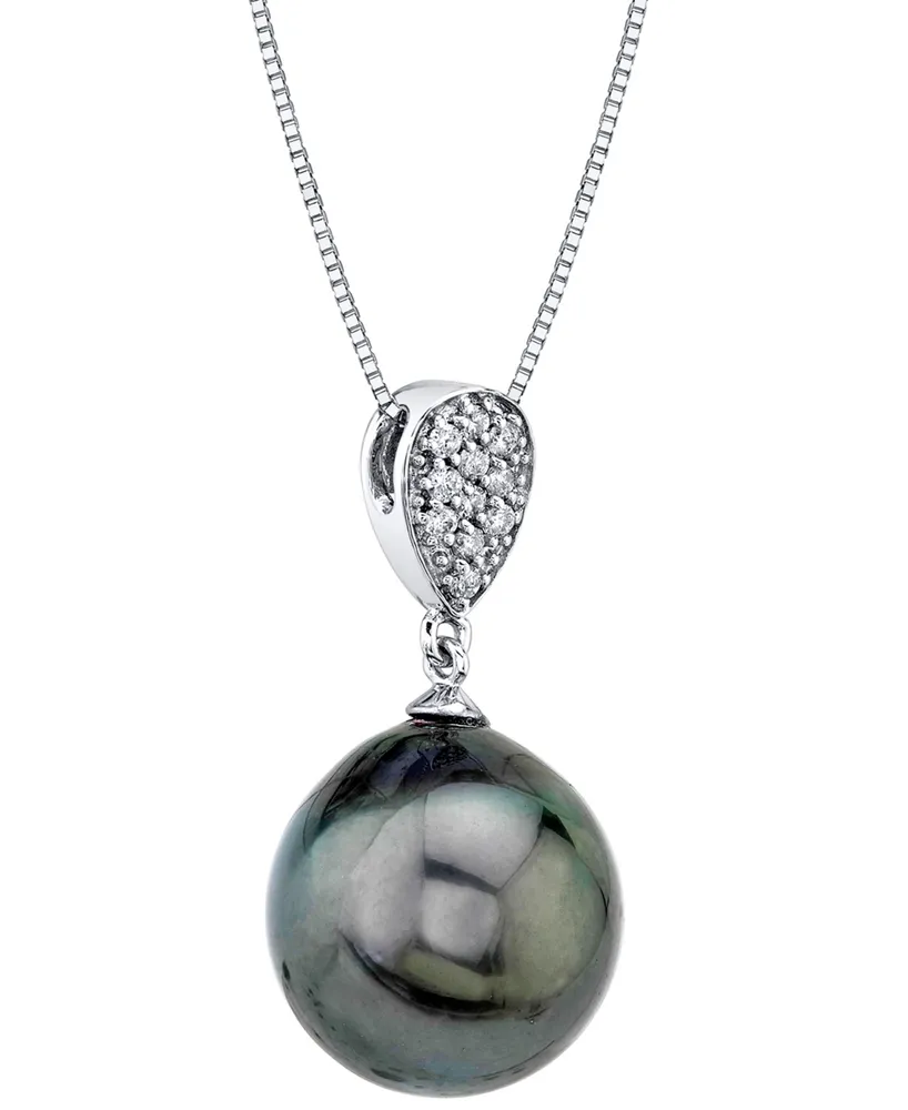 Cultured Tahitian Pearl (12mm) & Diamond Accent 18" Pendant Necklace in 14k White Gold