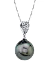 Cultured Tahitian Pearl (12mm) & Diamond Accent 18" Pendant Necklace in 14k White Gold