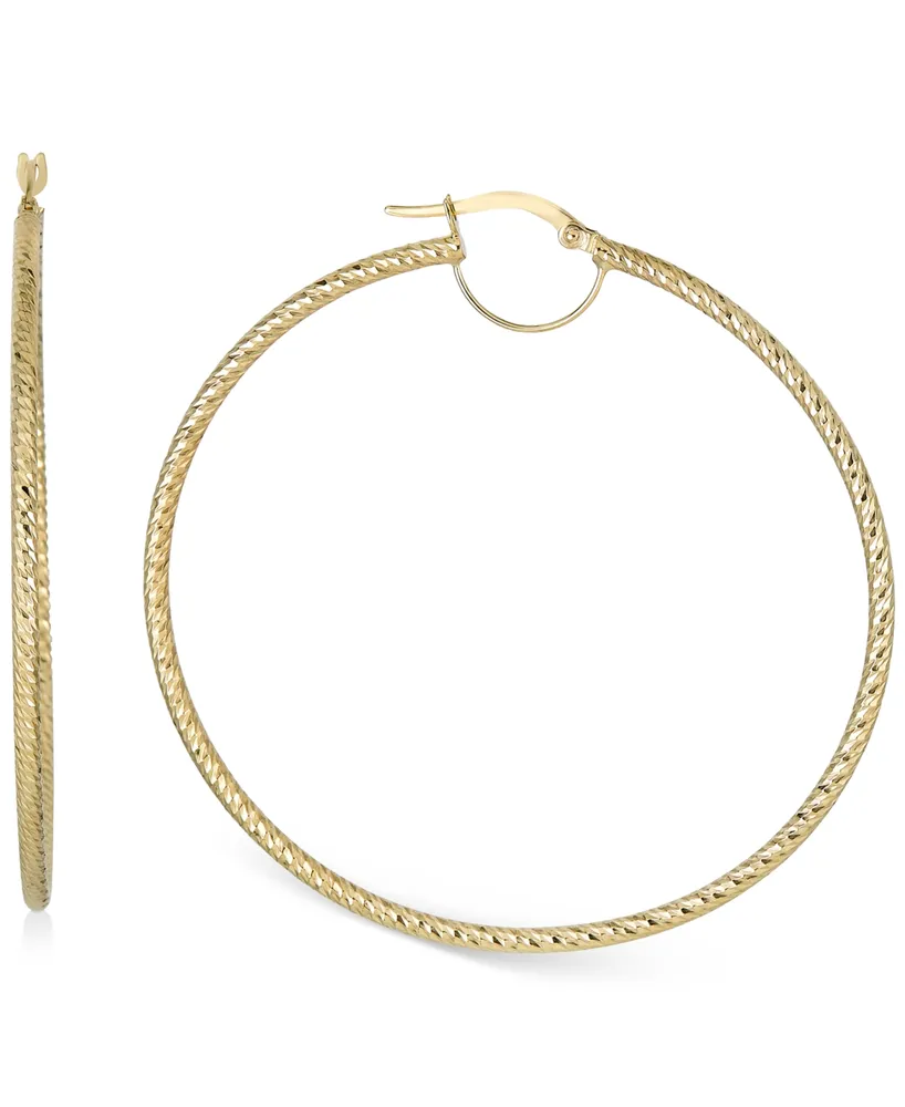 Textured Hoop Earrings in 10k Gold, 50mm