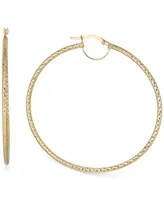 Textured Hoop Earrings in 10k Gold, 50mm