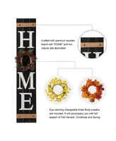 Glitzhome 42"H Wooden Home Porch Sign with Changable wreathes(Spring/ Fall/ Christmas)