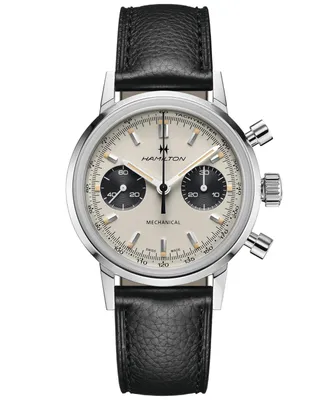 Hamilton Men's Swiss Intra-Matic Chronograph H Black Leather Strap Watch 40mm