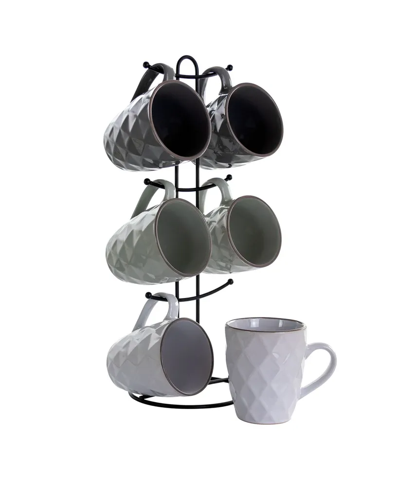 Elama Diamond Waves Mug Set with Stand, 6 Pieces