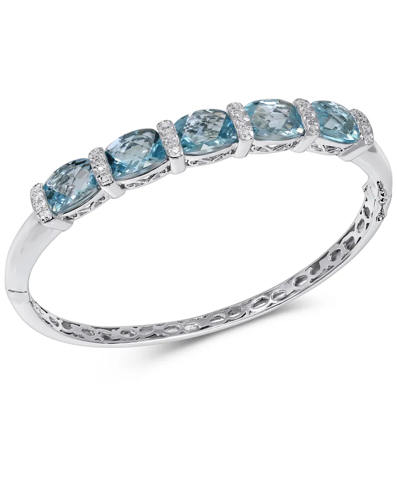 Blue Topaz (14 ct. t.w.) & Diamond (1/8 ct. t.w.) Bangle Bracelet in Sterling Silver