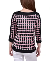 Ny Collection Petite Contrast Band Tunic with Sleeve Cut-outs