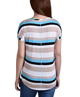 Ny Collection Petite Striped Extended Sleeve Top